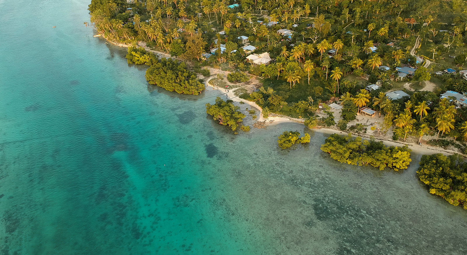 Aerial view of Vanuatu coastline. 